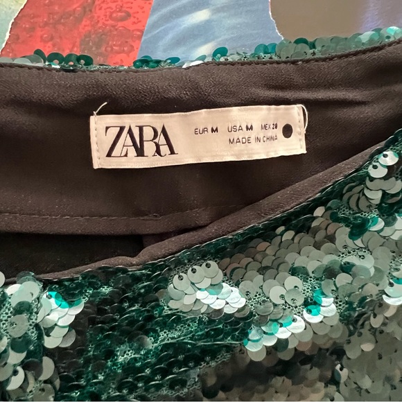 Zara dark green dressy sequin flare pants blogger favorite medium - Picture 7 of 9